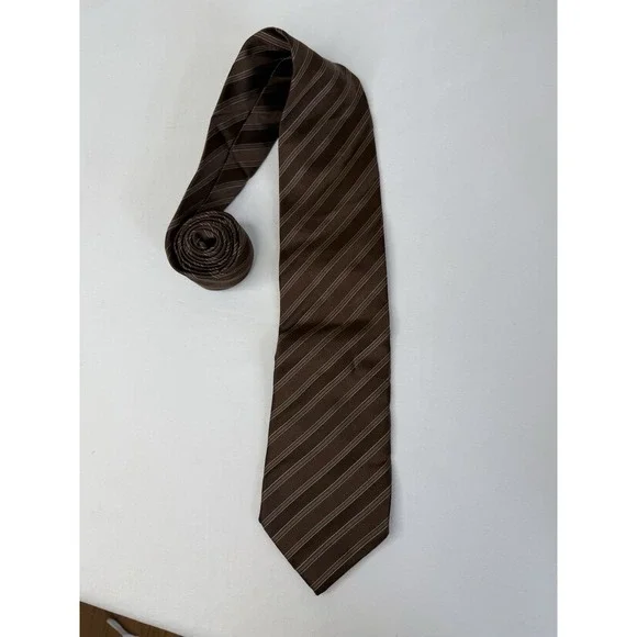 Tino Cosma Italy Silk Tie Brown Silver Stripe Classic Necktie Made in Italy - Picture 1 of 3